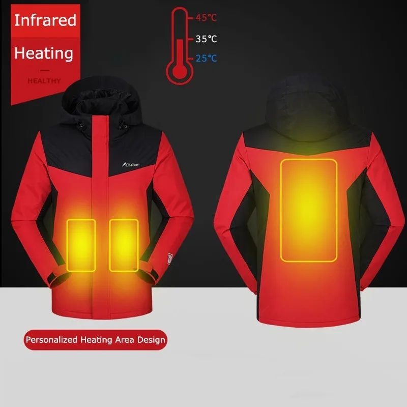 

2019 Winter Jackets Men Women Keep Warm Parkas Outdoor Smart USB Infrared Heating Coat Man Electric Thermostat Hooded Clothing