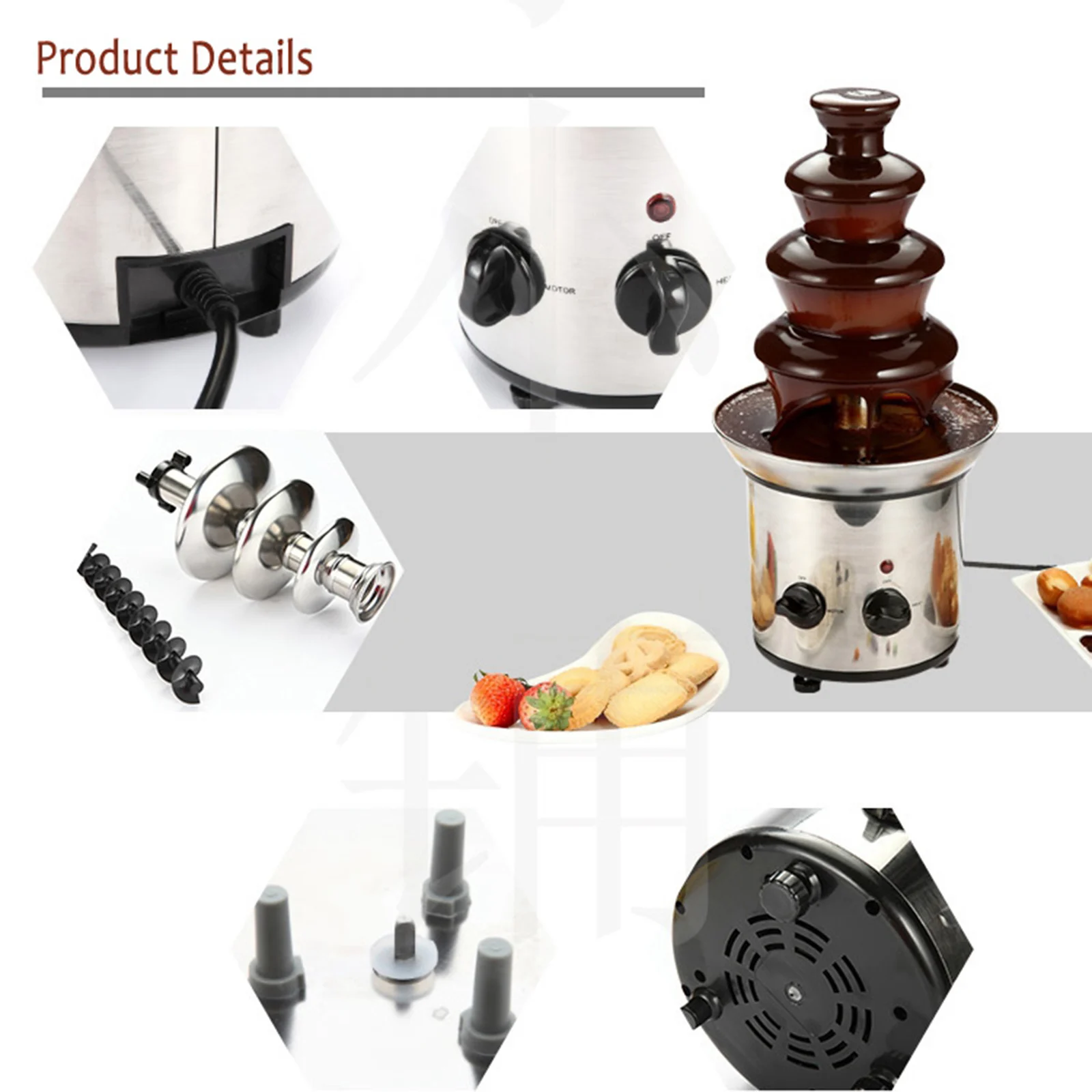 35Ounce Stainless Steel Pot 4Pound Capacity Electric Chocolate Fondue Fountain 17.7in Tall For Nacho Cheese BBQ Sauce Great Gift