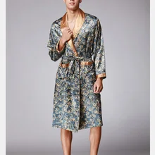 Высокое качество Navyblue китайский мужской отложной воротник кафтан халаты традиционные мужские пижамы ночное кимоно с повязкой