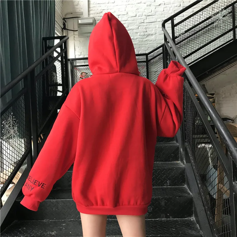 Autumn And Winter Korean-style New Style Brushed And Thick Embroidered Long Sleeve Hooded Loose-Fit Simple Solid Color Hip Hop H