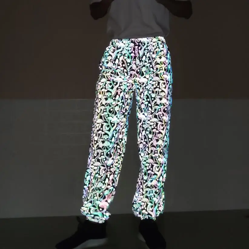 Осень мультфильм гриб Печать Цветные Светоотражающие хип-хоп ноги брюки мужские