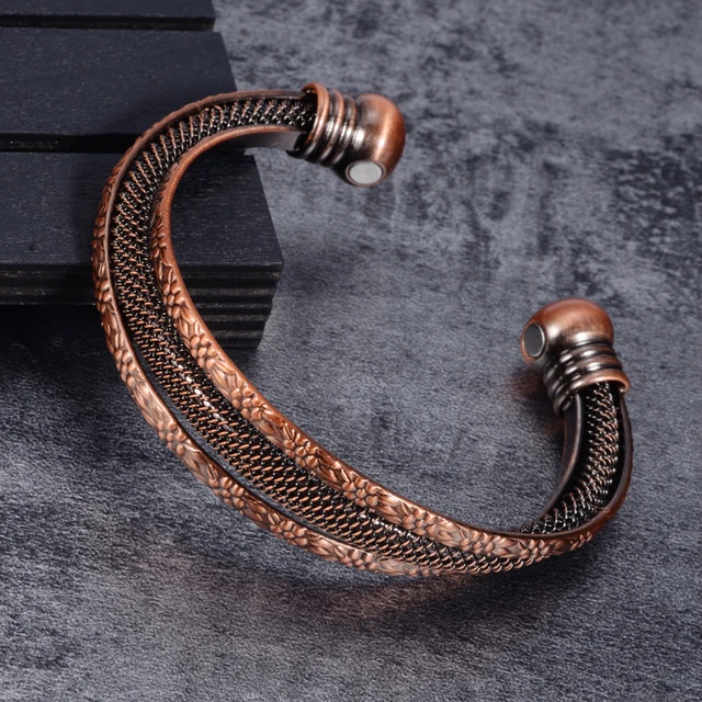 Jecanori Pure Copper Bracelet and Copper Ring for Women Men,Vintage Fl