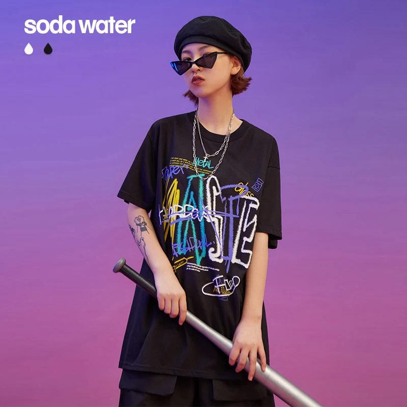 SODAWATER/Новинка 2020 года летняя футболка для девочек хлопковая повседневная женская