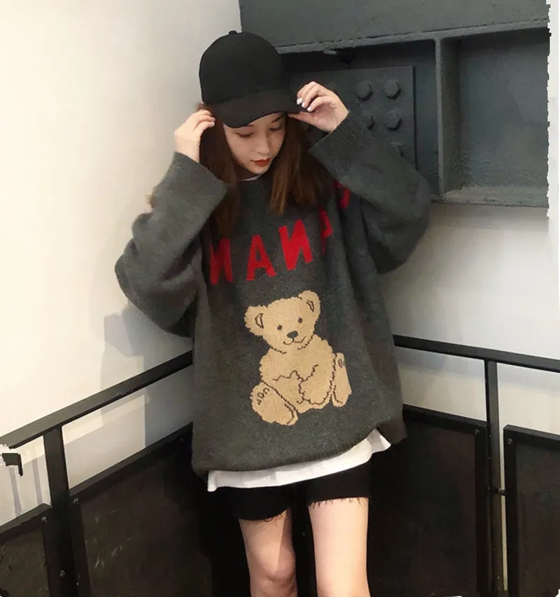 GRUIICEEN Pullover sweater Woman 2019 New Cartoon letter Round neck Long sleeve Loose knitted Sweater GY2019037 | Женская одежда
