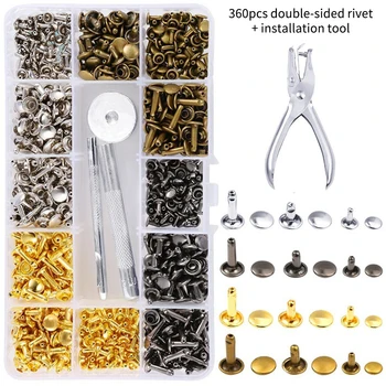 

360Pcs 3 Sizes Leather Rivets Double Cap Rivet Tubular Metal Studs With 4 Fixing Set Tools Kit For DIY Leather Craft