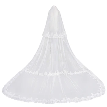 

Charming White 3.8 Meters Long Applique Edge Wedding Veils Bridal Accessories Veils