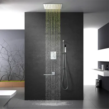 

12 Inch Square Ceiling Embedded LED Shower Head Set Remote Control 64 Color With Hand Shower Set and body Jets