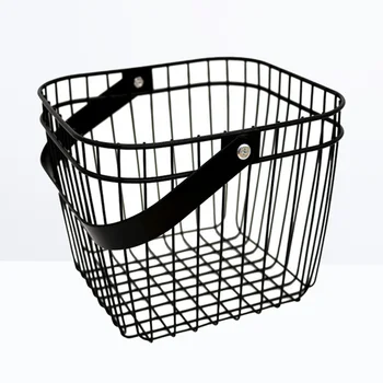 

Iron Sundries Container Practical Handle Storage Basket Portable Countertop Fruit Organizer for Shopping Home (Black)