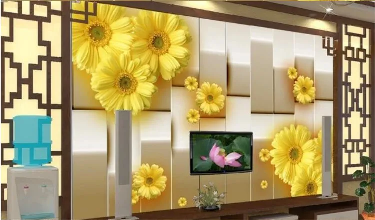 Современные простые 3D стерео модные желтые цветы фото обои гостиная столовая