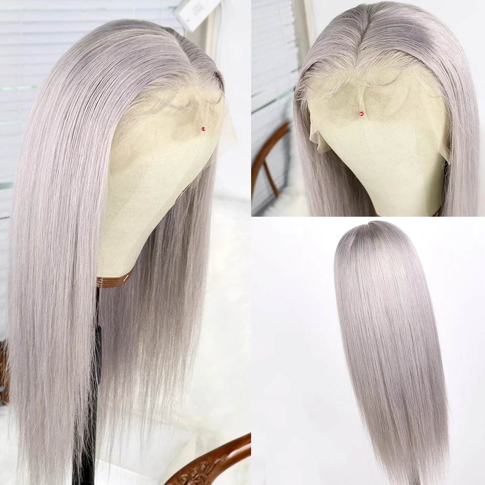 Бразильский Волосы remy серый Цвет кружево парики 13x6 Синтетические волосы на кружеве парики из натуральных волос на кружевной для Для женщин с предварительно выщипанные волосы эквалайзер