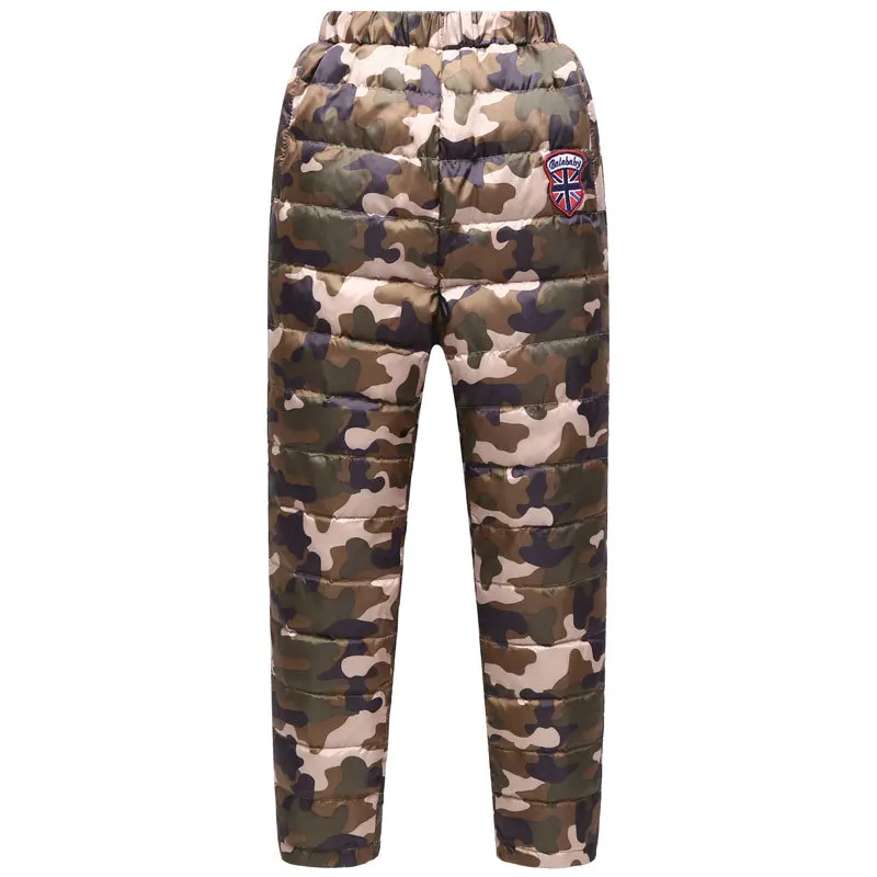 camouflage Детские зимние штаны Штаны детское пуховое пальто ватные брюки в военном стиле для мальчиков теплые ветрозащитные водонепроницаемые брюки с защитой от холода для От 3 до 14 лет - Цвет: camouflage