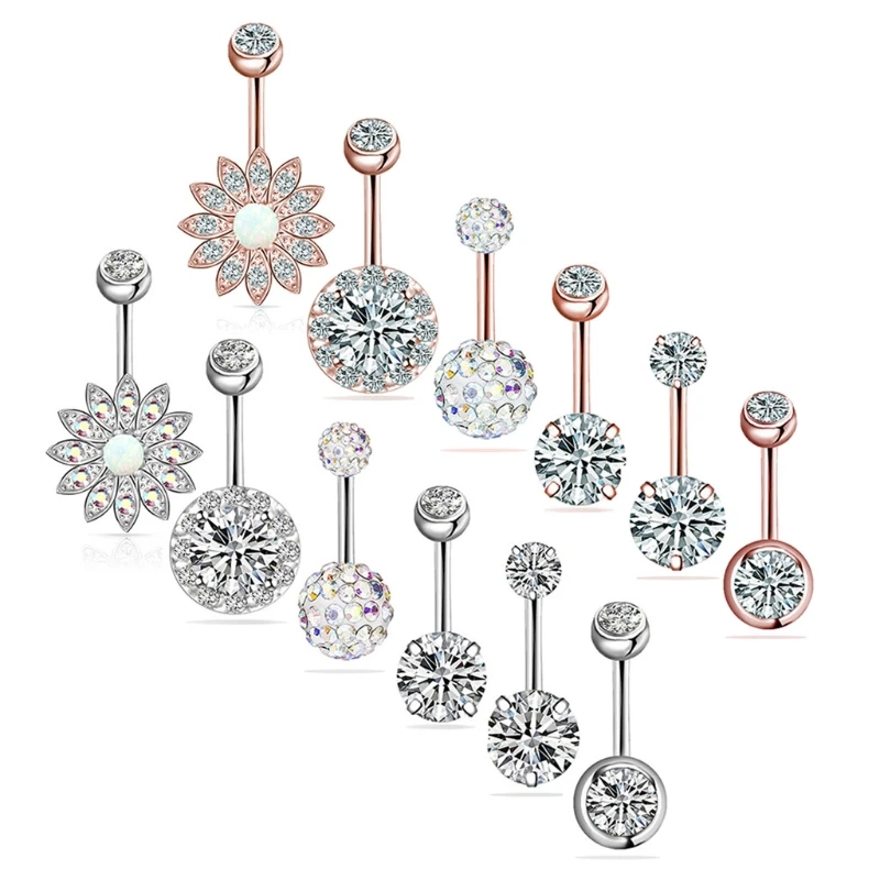 6 шт 14G 316LStainlessSteel пупка кольцо Пирсинг Штанга CZ камень инкрустация тела пирсинг