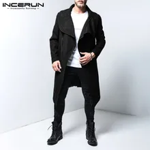 INCERUN, модные мужские однотонные куртки с длинным рукавом, Тренч в стиле панк, большие лацканы, мужские тонкие повседневные ветровки, пальто, уличная одежда