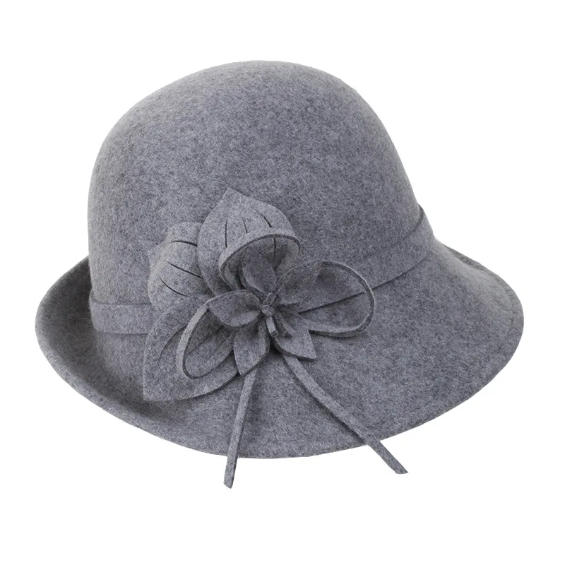 Hemp gray HAIJINMINGWEN осень-зима Дамы Цветы шерстяные шляпы элегантная раковина Кепка многоцветная шерстяная шапка - Цвет: Hemp gray