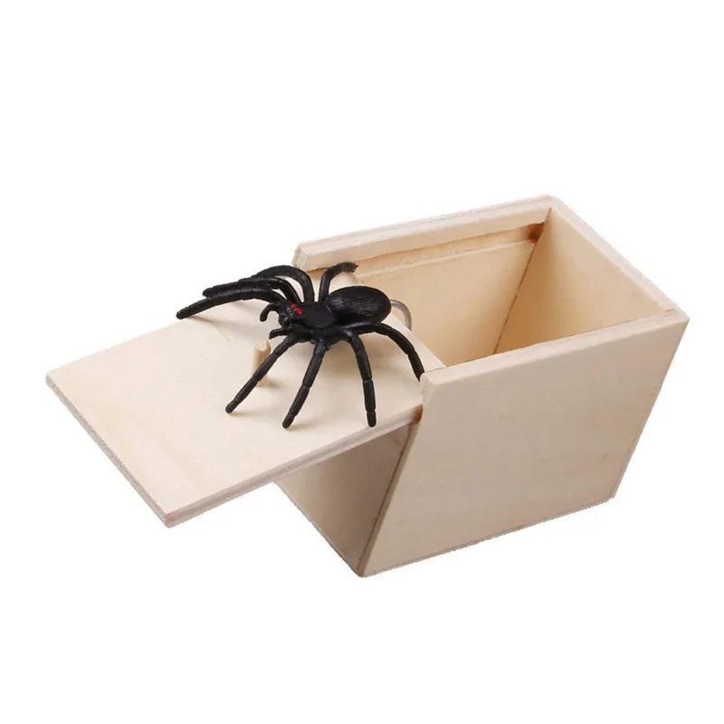 Искусственный паук деревянный сюрприз пугать ящик шутка паук шеврон Деревянный чехол доска Забавный ужас пугать трюк игрушка