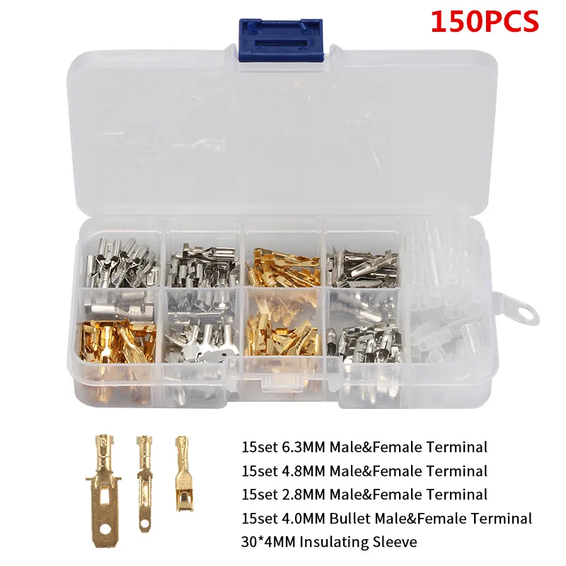 150PCS 270/150/120 шт 2,8/4,8/6,3 мм обжимных разъёмов, коннекторов для утепленная уплотнение электрические соединители проводов обжимных клемм соединитель Ассортимент Комплект - Цвет: 150PCS