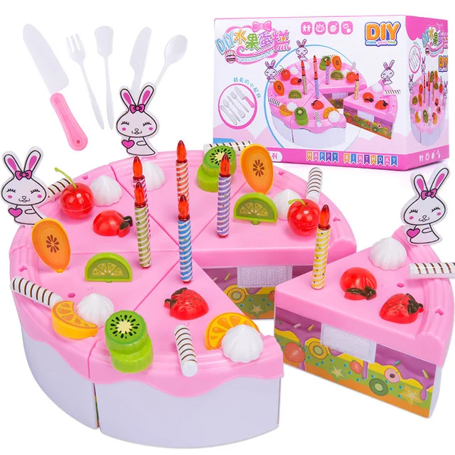 16-99PCS DIY Cake Set Toy Kitchen Food Pretend Play Cutting Fruit Birthday Toys for Kid Birthday Christmas Educational Gift - Цвет: 46pcs express box