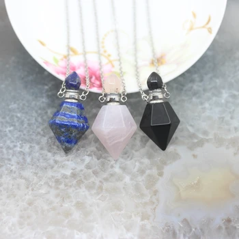 

Natural lapis lazuli black agates Gems prismatic shape Perfume Bottle silvers Chain,Faceted Rose crystal Quartz Necklace jewelry