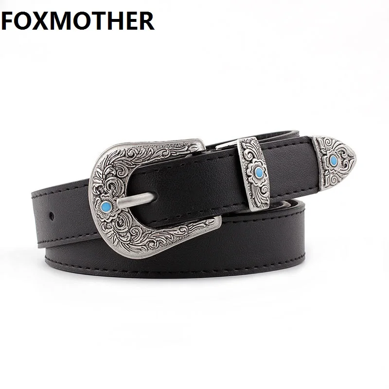 FOXMOTHER Black Women Lady Girl Metal Buckle Boho PU Leather Waist Belt Waistband waist belt - Цвет: Black