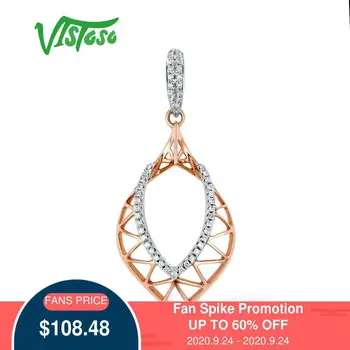 

VISTOSO Gold Pendants For Women Authentic 14K 585 Rose Gold Sparkling Round Diamond Simple Elegant Wedding Band Fine Jewelry