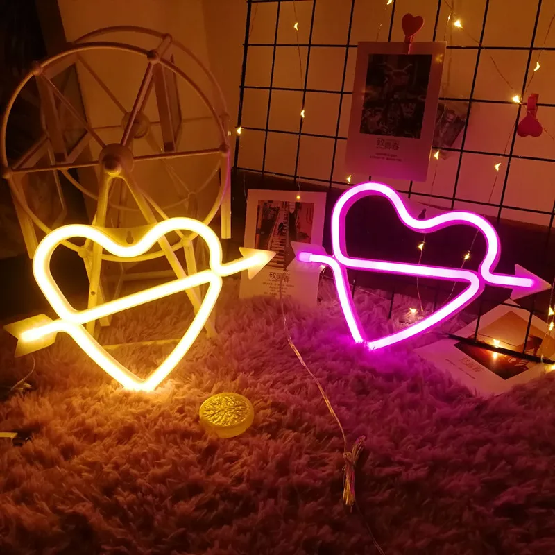 LED Wall Neon Fairy Lights Battery USB Power Cupid Love Heart Lamp Garland Bedroom Wedding Holiday Xmas Decoration Night Light | Лампы и