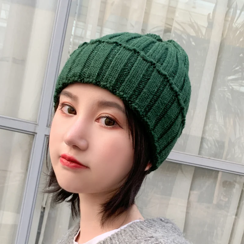 Skullies, одноцветная Зимняя шерстяная вязаная шапка, женская шапка Gorras, повседневная, утолщенная, теплая, женская, мягкая, Балаклава, шапка бини, лыжная
