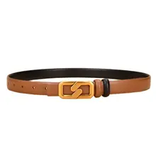 New Women's Double-sided Belt Leather Solid Color Double-sided Design Light Luxury Belt Dress Jeans Versatile Casual Belt