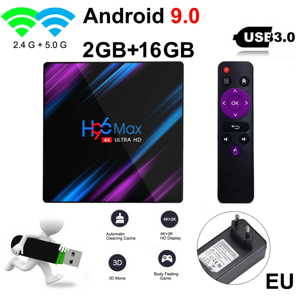 H96 MAX 4GB 64GB Android 9,0 tv Box 4K HD Смарт-сетевой медиаплеер - Цвет: As Shown