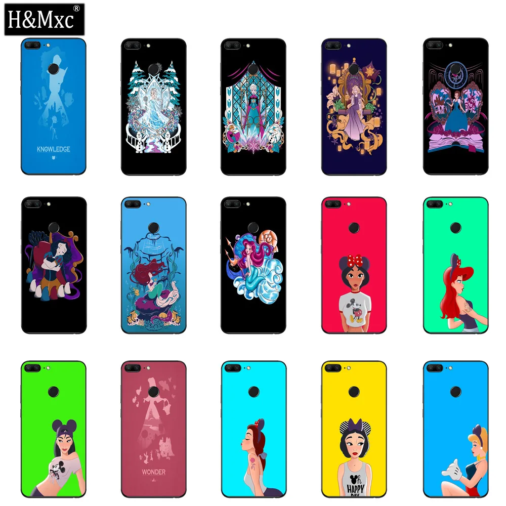 

Beautiful Disney Princess 2 Tempered Glass Phone Case For Huawei Honor 9 Back Cover Fitted Shell Coque Bumper For Honor 9 Lite