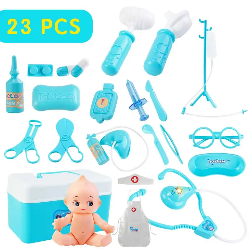 23 Pcs Blue 22-44 шт./компл. и девочек ролевые игры Доктор классический медицины моделирования ролевые игры медицинские Костюмы игрушка для Детский подарок - Цвет: 23 Pcs Blue