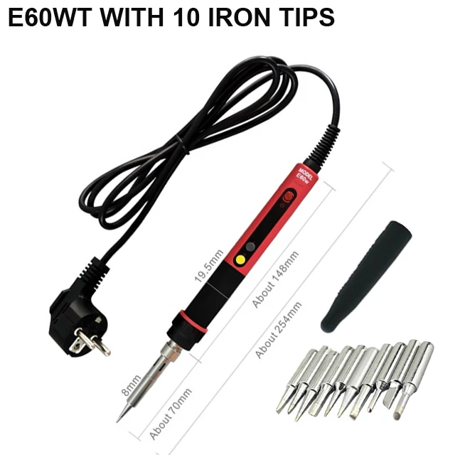 Free Shipping CXG E60w/90w/110w LCD Temperature Digital LED Adjustable Electric Soldering Iron EU Plug +10pcs Weld Tips+Cover soldering irons & stations Welding Equipment