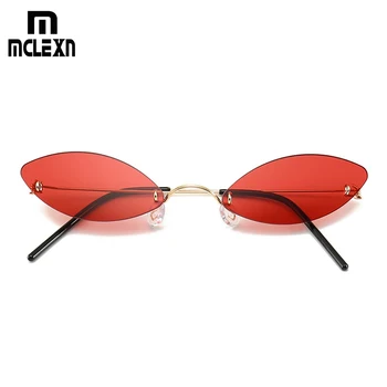 

MCLEXN Rimless Small Cat Eye Sunglasses Women Personality Glasses UV400 Unisex Fashion Sunglasses Irregular Metal Sunglasses
