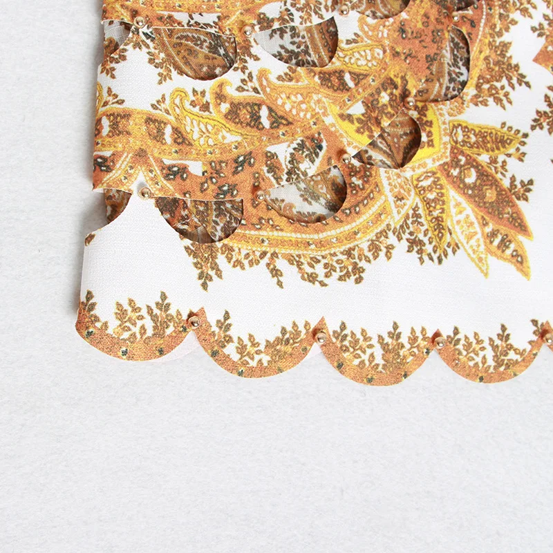 CAMIA Newest Women Vintage Sexy Skirt Good Quality High Waist Hollow Out Yellow Skirt Patchwork Embroidery ZIM Skirt
