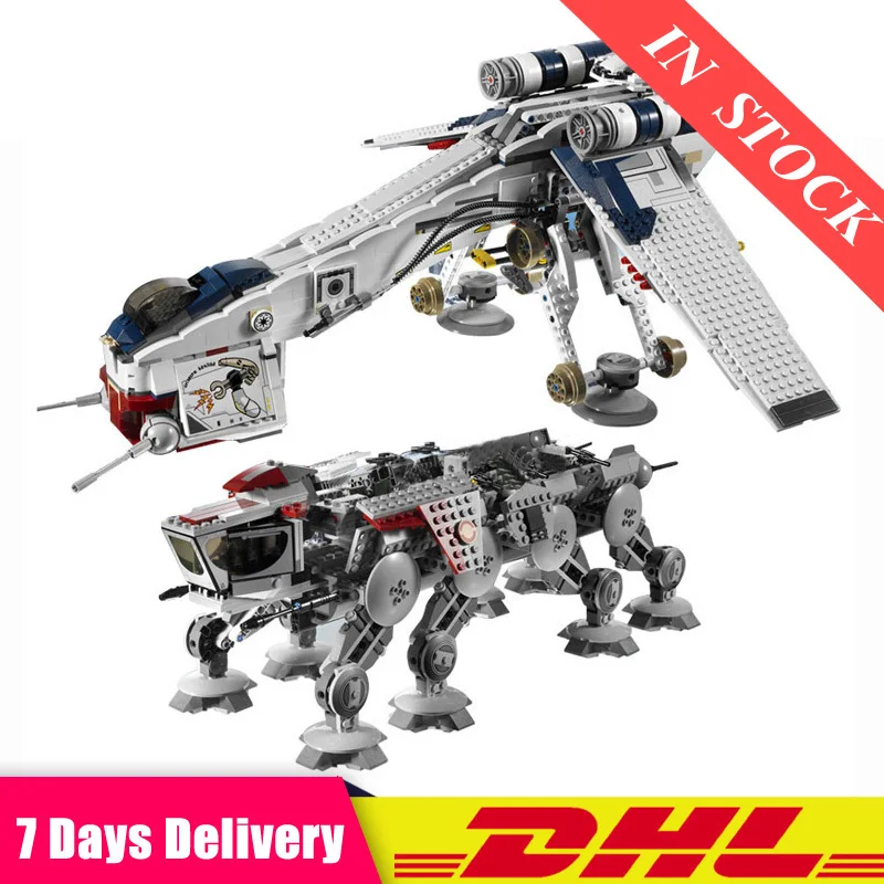 IN Stock 05053 Star Toy War The Republic Dropship with AT OT Walker Set Building Blocks Bricks Children Toys Compatible 10195|Blocks| - AliExpress