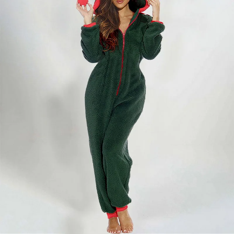 

One Piece Pajamas For Women In Autumn And Winter 2020 New Student's Lovely Thickened Plush Warm Hooded Lambhair Home Clothes