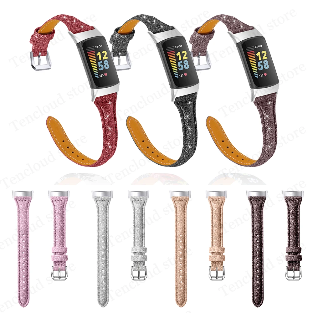 

Watch Band For Fitbit Charge 5 Wrist Strap For Fitbit Charge 5 Charge5 Bracelet Genuine Leather Bling Belt Adjustable Loop