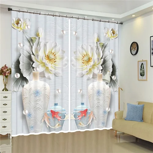 3D Luxury Blackout Curtain Classic Home Vase Pattern, Colored Flowers Bedroom Living Room Office Hotel Cortinas - Цвет: 3D Curtain