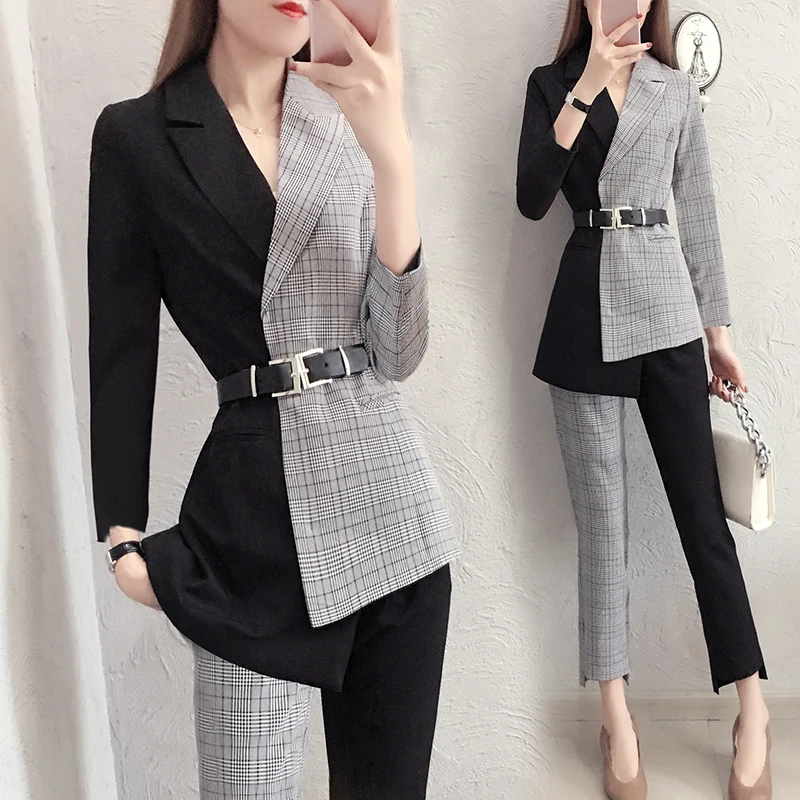 Новинка года; vrouwen voorjaar onregelmatige pak; Модный темперамент; stiksels; стиль tweedelige; herfst vrouwen pak - Цвет: Long sleeve