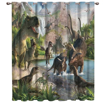 

3D Cartoon Dinosaur Window Treatments Curtains Valance Room Curtains Large Window Living Room Bathroom Decor Curtains Kids Room