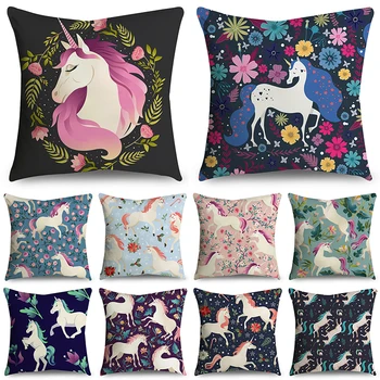 

Cartoon fashion unicorn pattern printing pillow cover polyester soft car sofa home decoration cushion cover