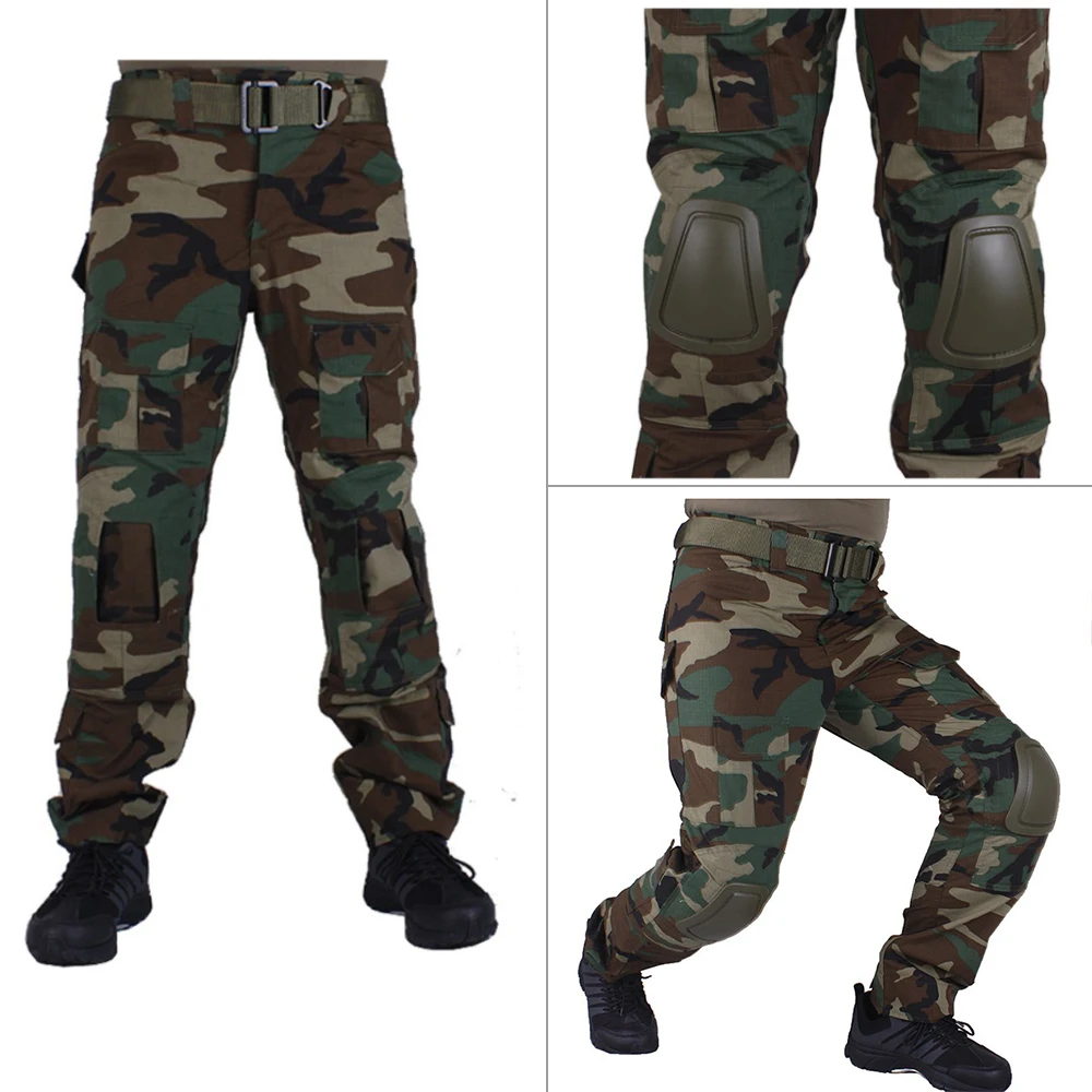 VULPO Camouflage BDU Woodland Combat Uniforms Shirt/Broek & Elbow/Knee Pads Militaire Game Cosplay Uniform