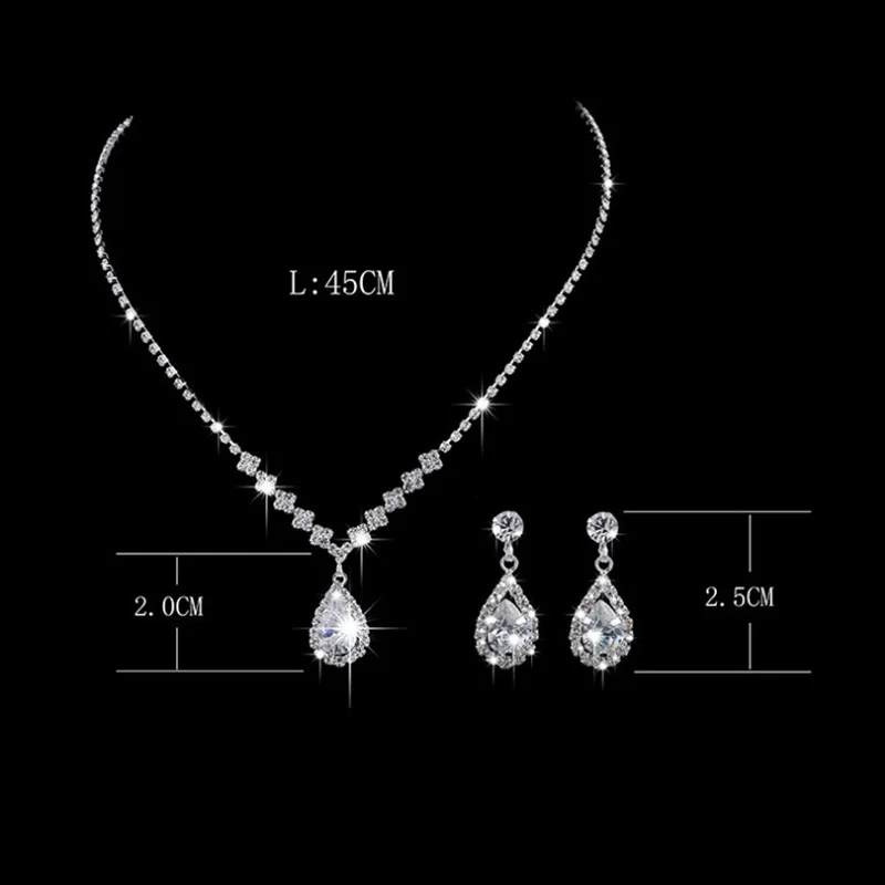 1 комплект Стразы, свадебные серебряные украшения в виде капли, набор кристаллов, серьги-капли, ожерелье, свадебный набор украшений для подружек невесты