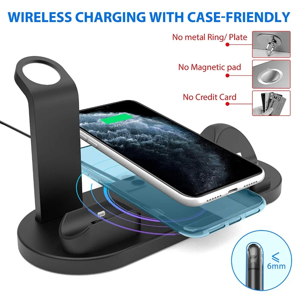 Беспроводная зарядная подставка FDGAO 3 в 1 для iPhone 11 Pro X XS Max XR 8 Airpods Apple Watch док