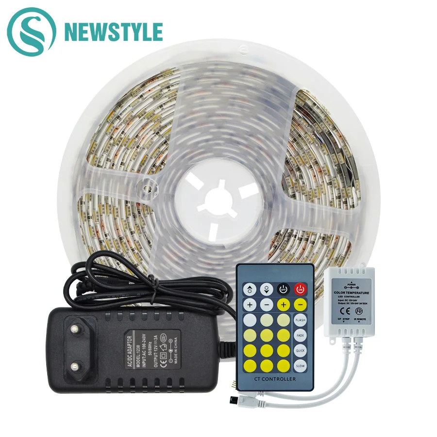 

LED CCT Strip Set Waterproof SMD 5050 60Leds/m Led Light Tape Ribbon+2.4G/24 Key Remote Controller+3A Power Supply