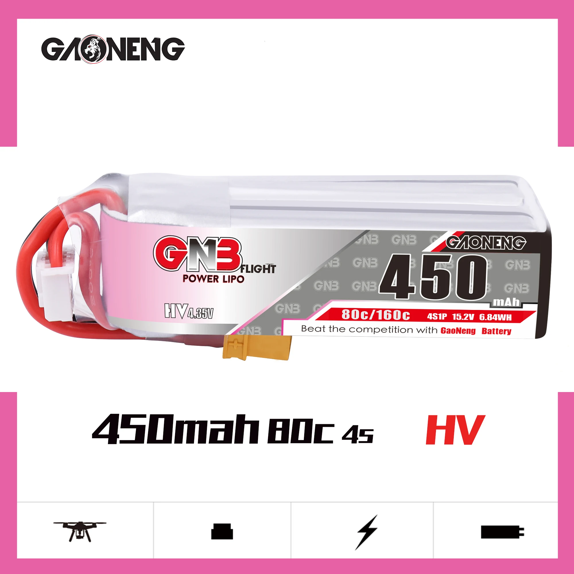 Gaoneng GNB 450 мАч 4S 15 2 в 80C/160C HV Lipo батарея с разъемом XT30 для Beta85X Whoop Quadcopter FPV Racing Drone RC