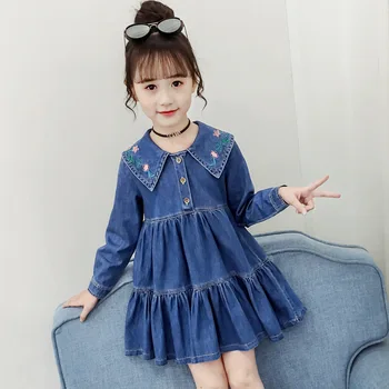

Children Long Sleeve Denim Dresses for Girls 2020 New Spring Fall Fashion Embroider Girl Dress Kids Toddler Teens Cowboy Clothes