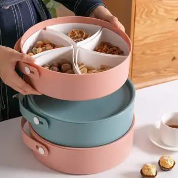 

Plastic Fruit Plates Douable Portable Snack Box Candy Plates With Lid Partition Trays Box Dried Fruit Organizer 2020