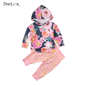 

2020 Newborn Baby girls Floral outfit Long Sleeve hoodie sweatershirt top pants 2 pcs winter warm Outfit Clothes 0-24M