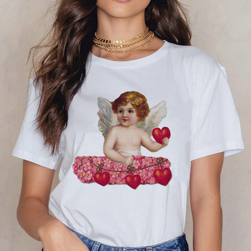 Angel 90s модная женская футболка с принтом Kawaii, футболка с коротким рукавом и круглым вырезом, винтажная Vogue Ullzang, Футболка Harajuku, женские футболки - Цвет: white