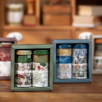 

8pcs/pack Vintage Washi Paper Masking Tape Set Animal Floral Plant Sticker Label For Scrapbookig Gift Diary Planner Journaling